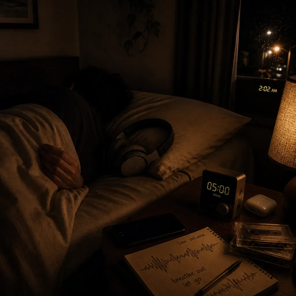 Person listening to quiet affirmations in bed