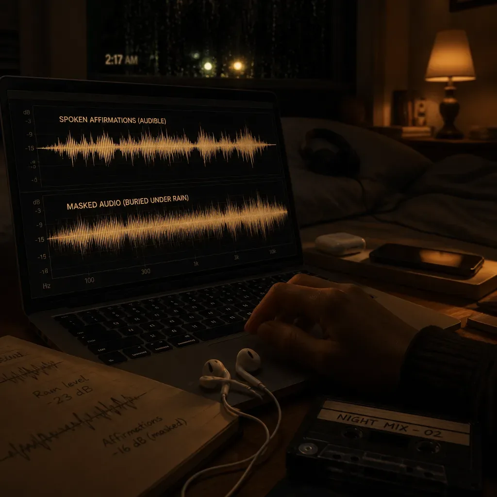 Laptop showing clear and masked audio waveforms