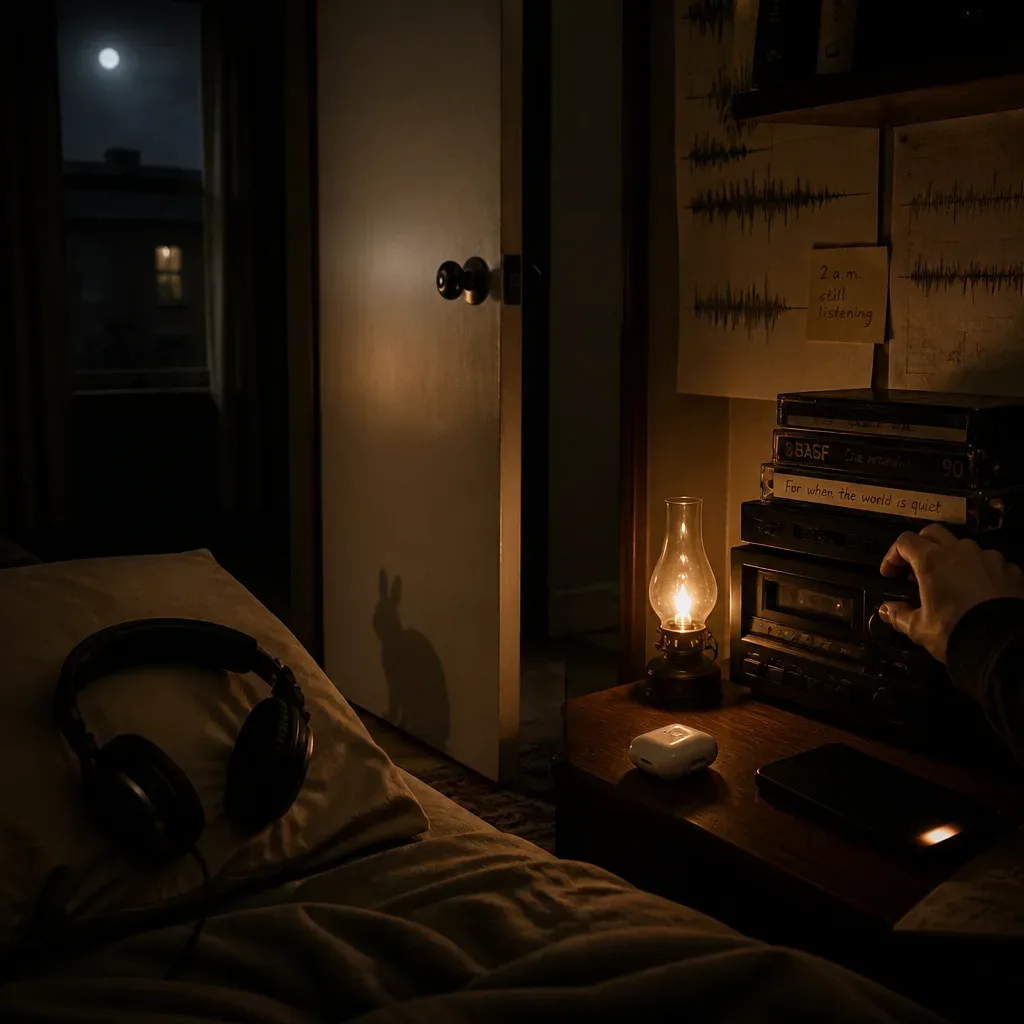 Quiet bedroom doorway with rabbit shadow