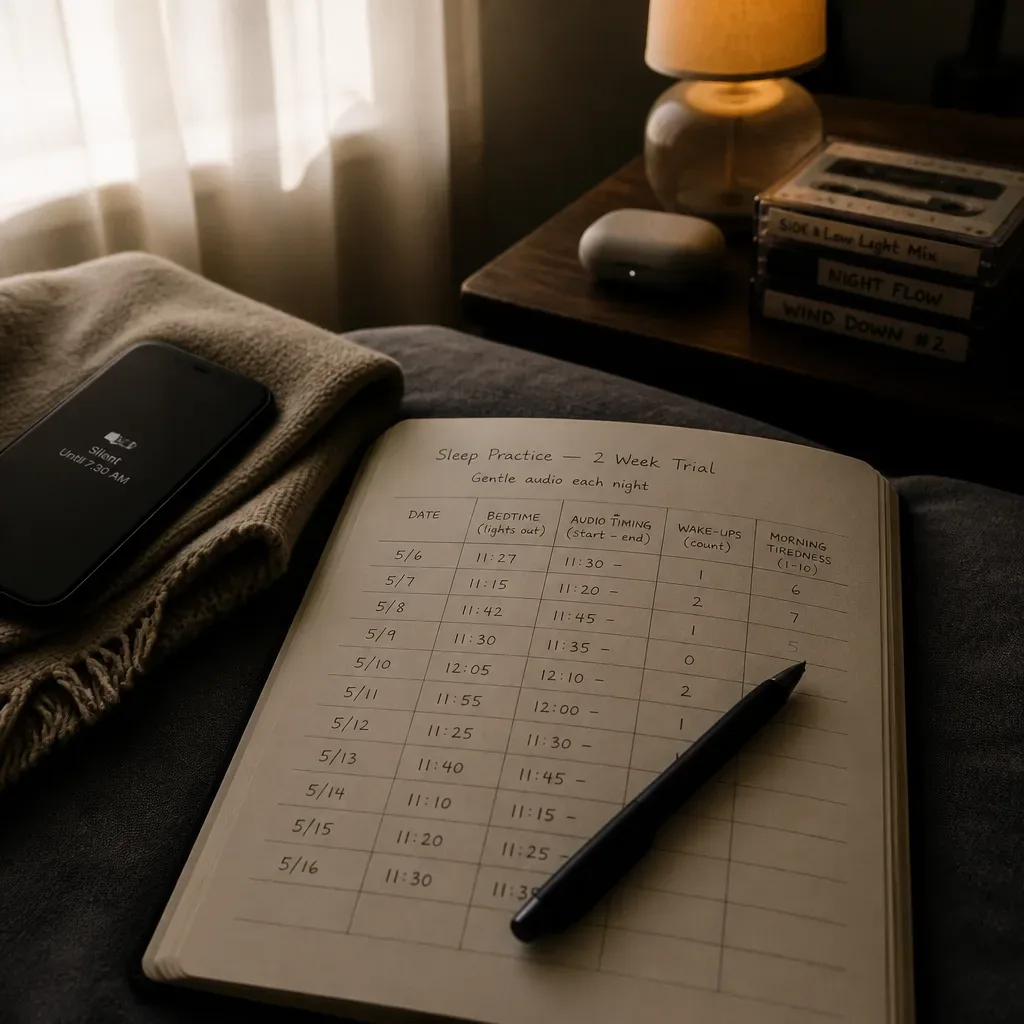 Notebook tracking two weeks of sleep audio