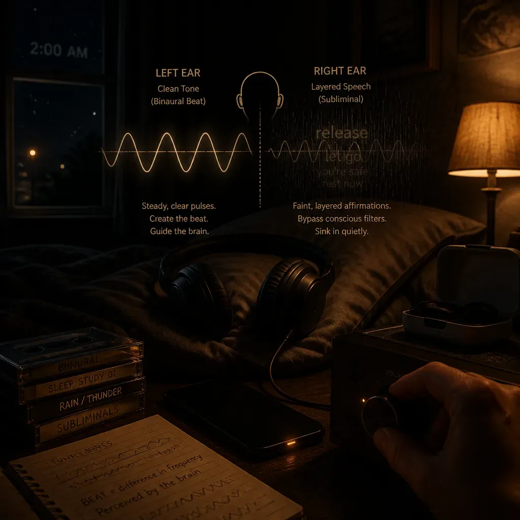 Two audio patterns flowing into sleep headphones