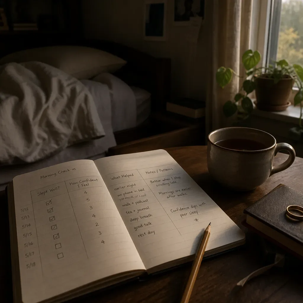 Morning checklist tracking sleep and confidence
