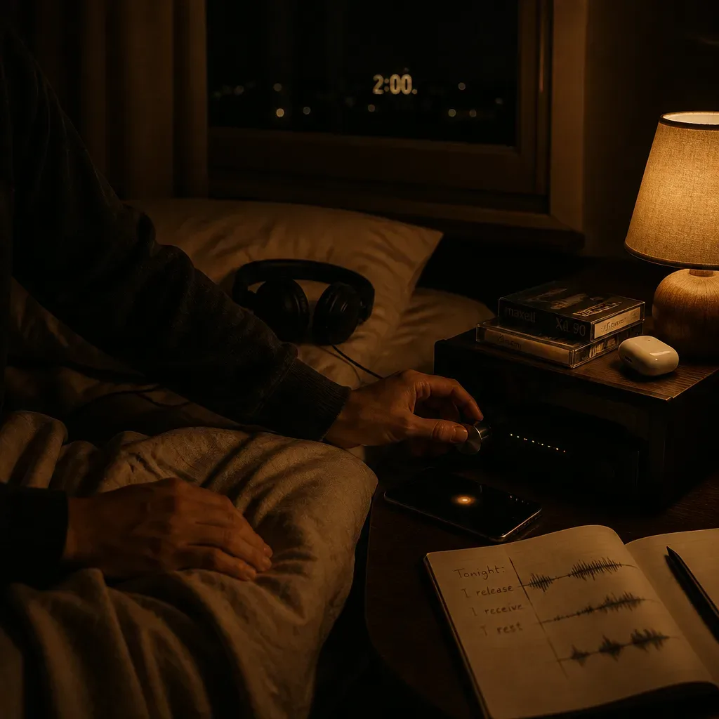 Person recording a soft affirmation beside the bed