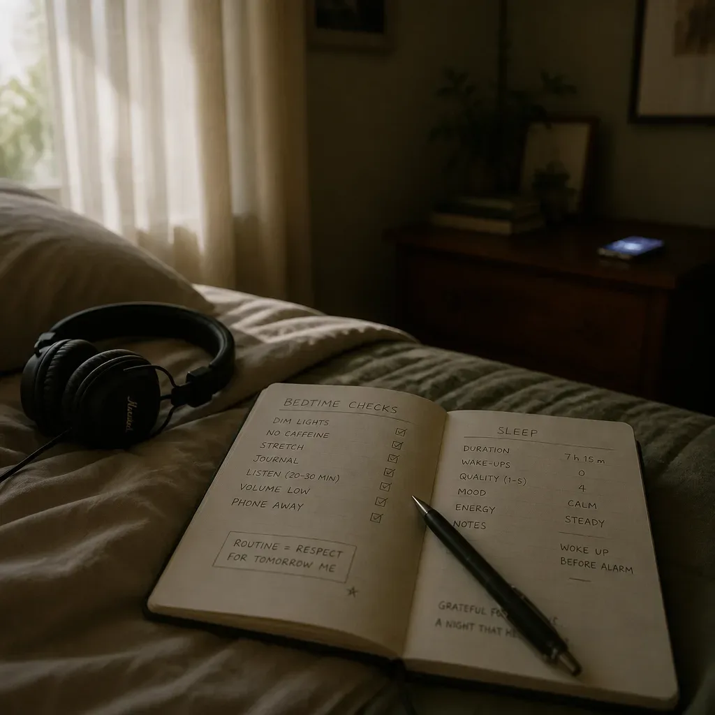 Morning notebook tracking sleep and checking habits