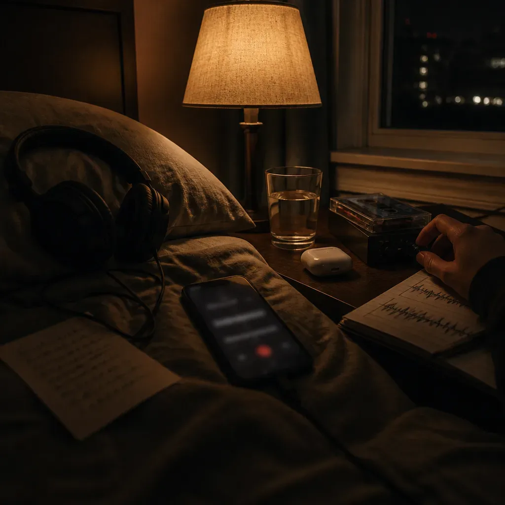 Personal sleep recording setup on bedside table