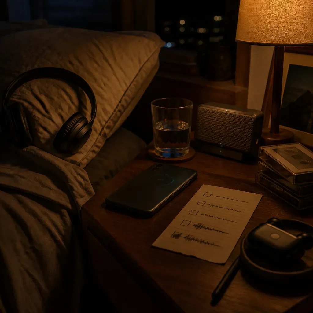 Bedside table set for quiet heartbeat audio