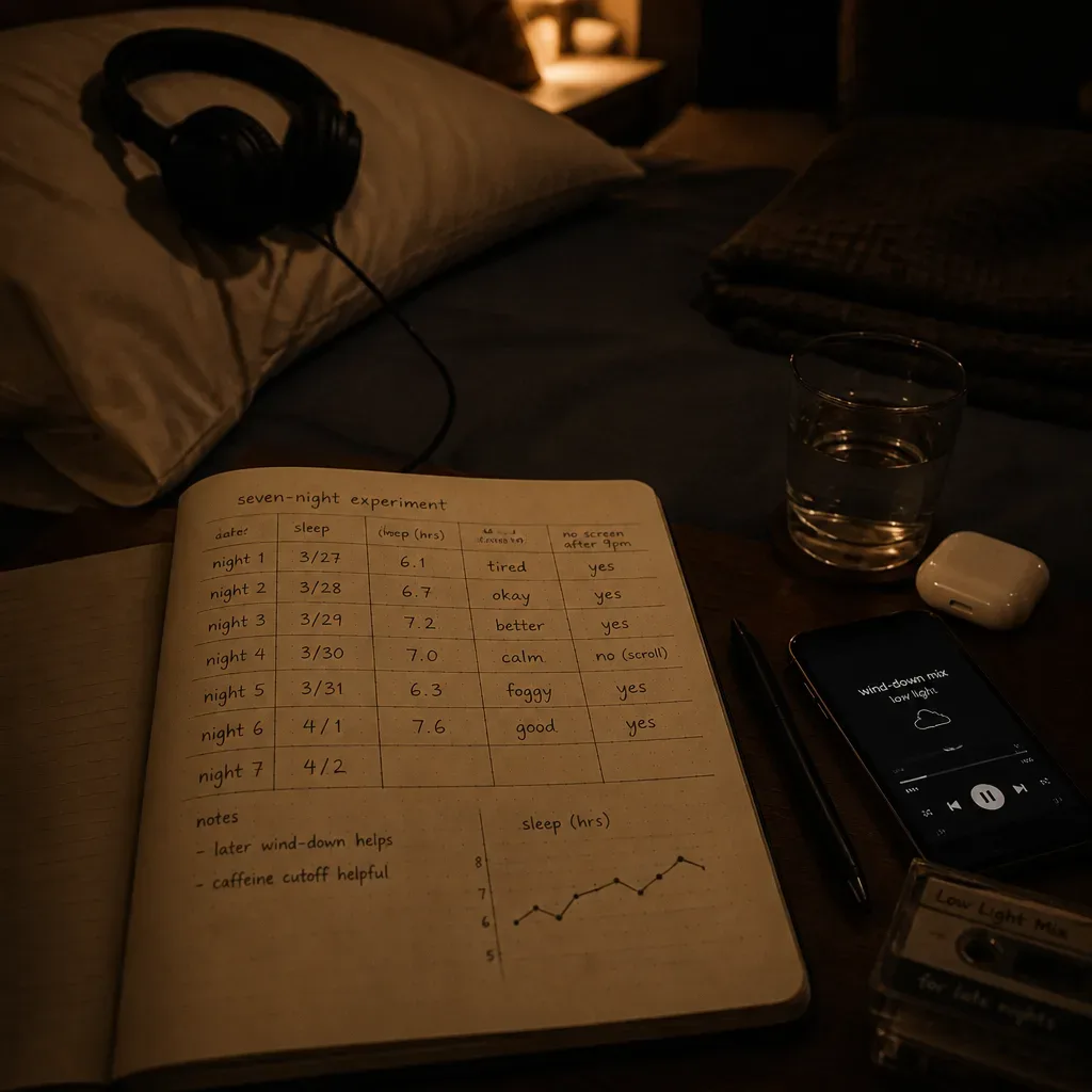 Quaderno che monitora un test audio subliminale di sette notti