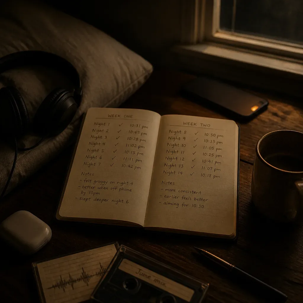 Notebook tracking sleep before and after audio