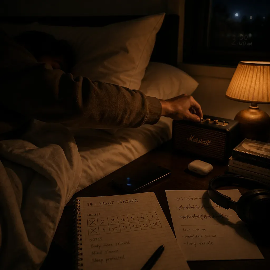 Bedside speaker and notebook for nightly sleep tracking