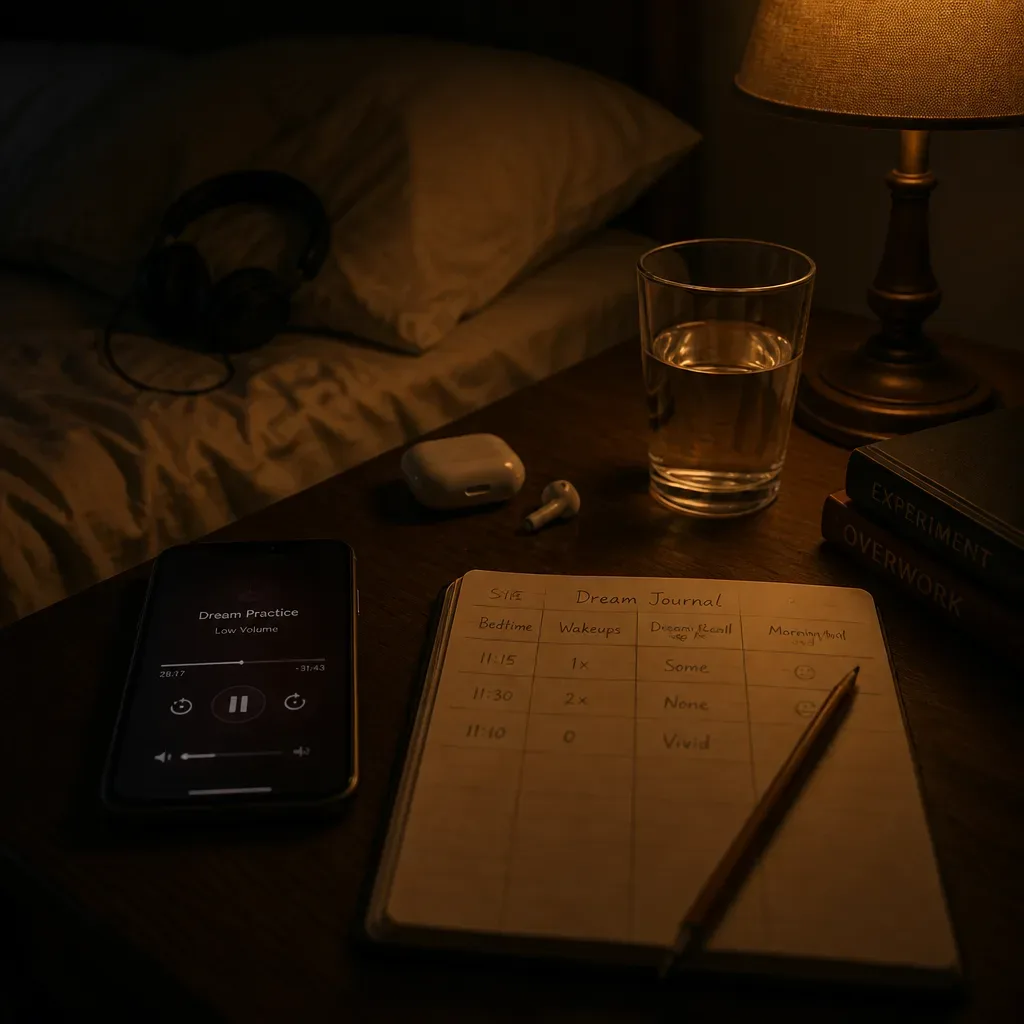 Bedside notebook tracking sleep audio practice