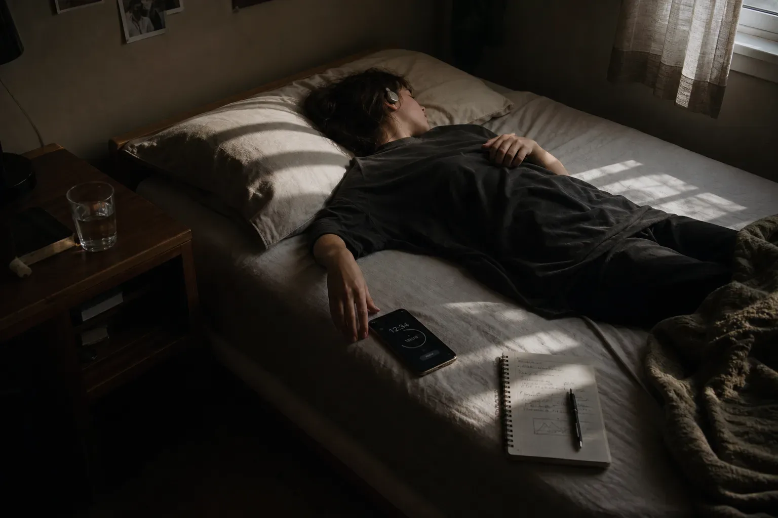 Person resting with headphones during a soft afternoon nap