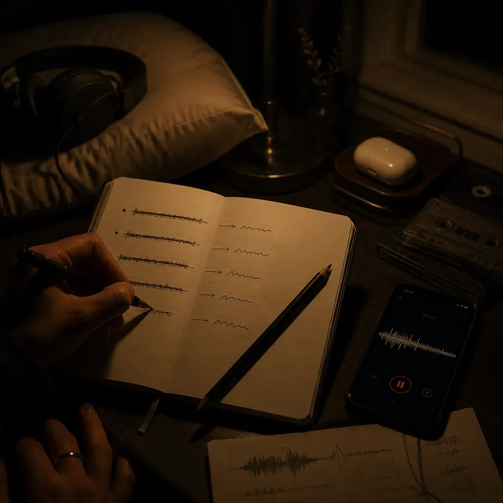 Hand revising self-love affirmations in a notebook