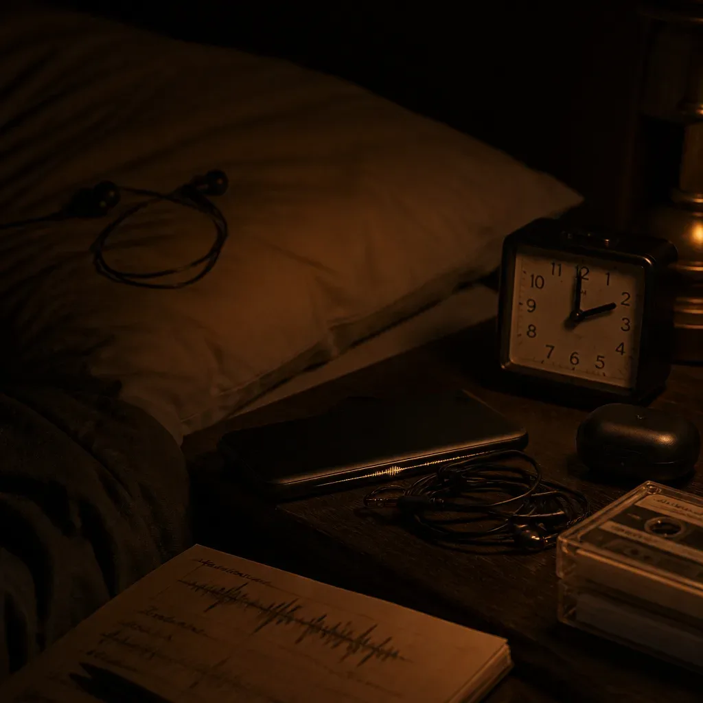 Phone playing quiet audio on bedside table