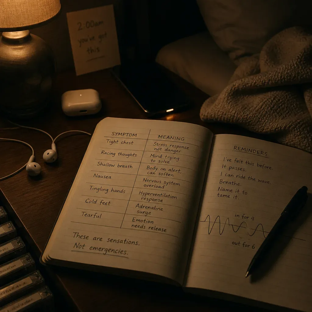 Notebook mapping shifting symptoms to sleep-safe meanings