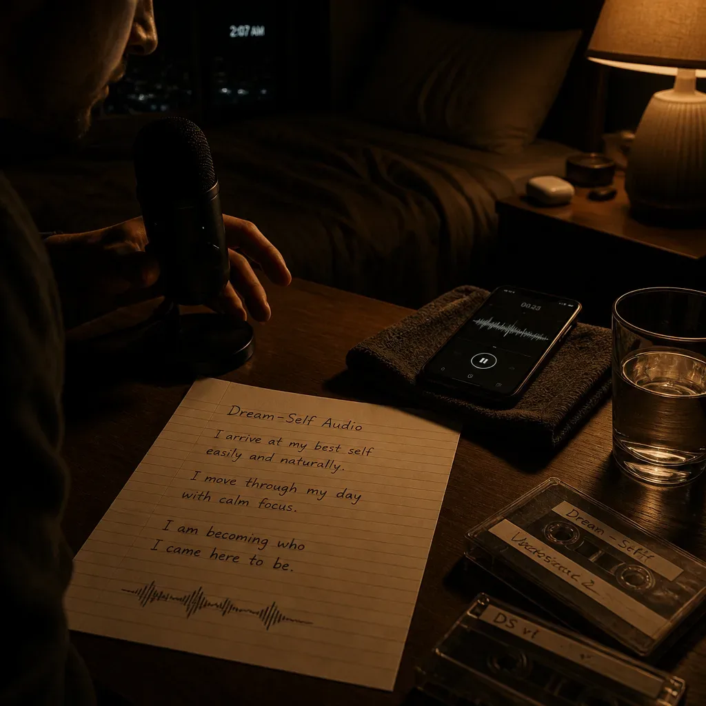 Person recording a quiet bedtime script