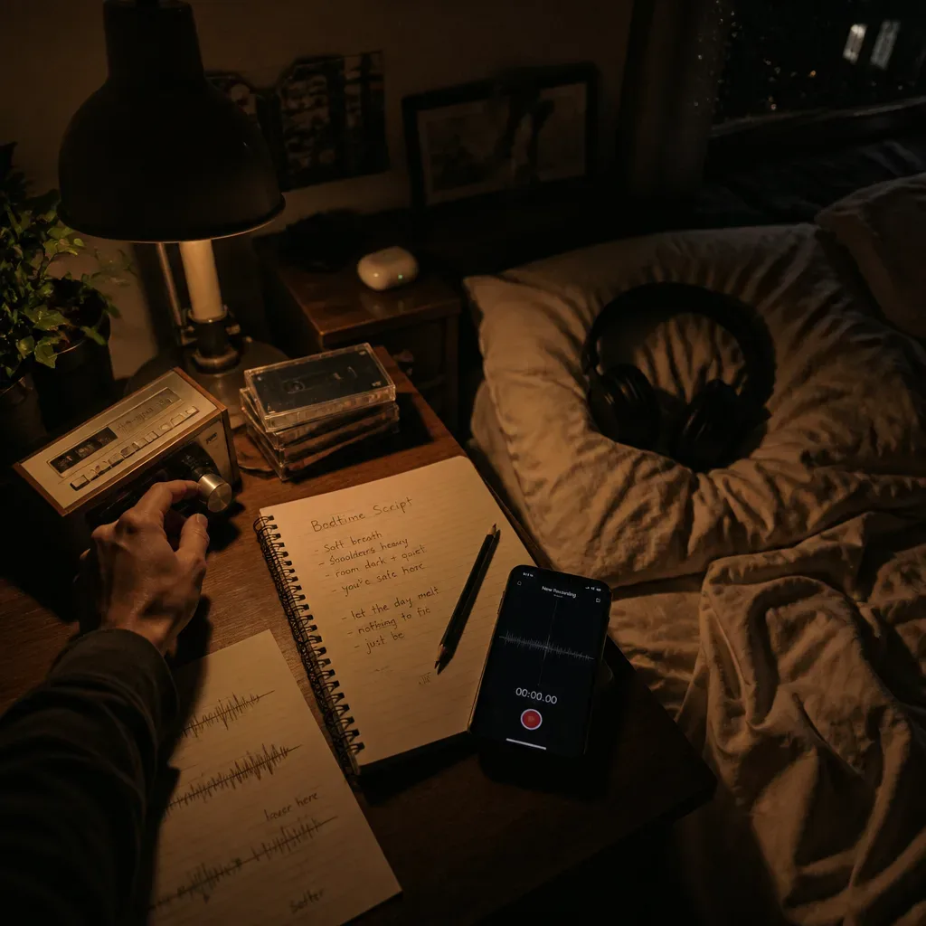 Notebook and phone prepared for recording sleep audio