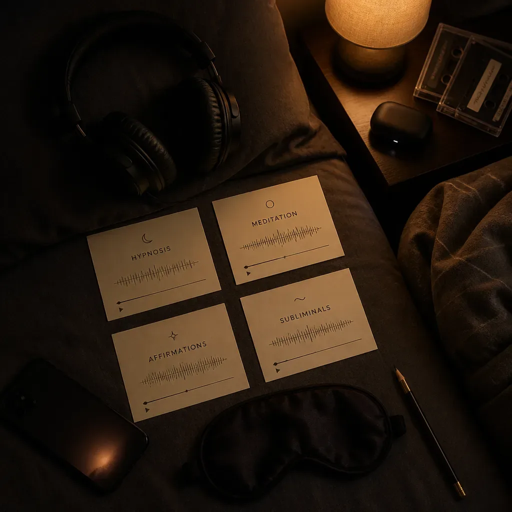 Audio options compared beside headphones and sleep mask