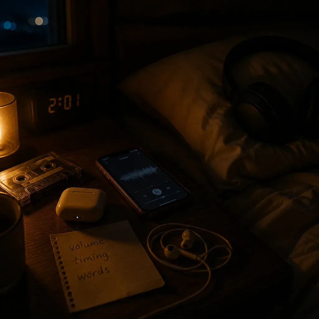 Audio per dormire in pausa accanto ad appunti di reset scritti a mano
