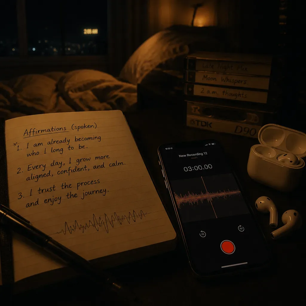 Notebook lines beside a phone recording app